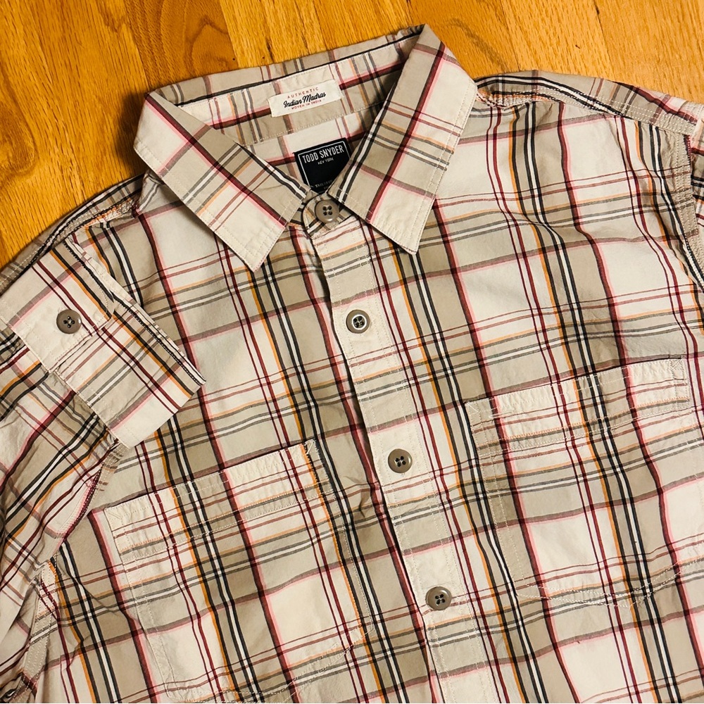 Todd Snyder Large Madras Plaid Double Pocket Long Sleeve Button up Shirt